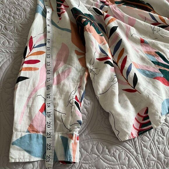 Cynthia Rowley Tropical Floral Ballet Dancer Print 100% Linen Popover Blouse 3X - Picture 9 of 9
